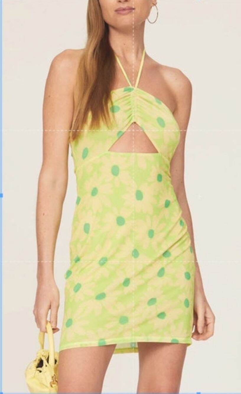 AFRM Savon Dress Floral Halter Tie Neck Mini Sheath Lime Daisy Green Small